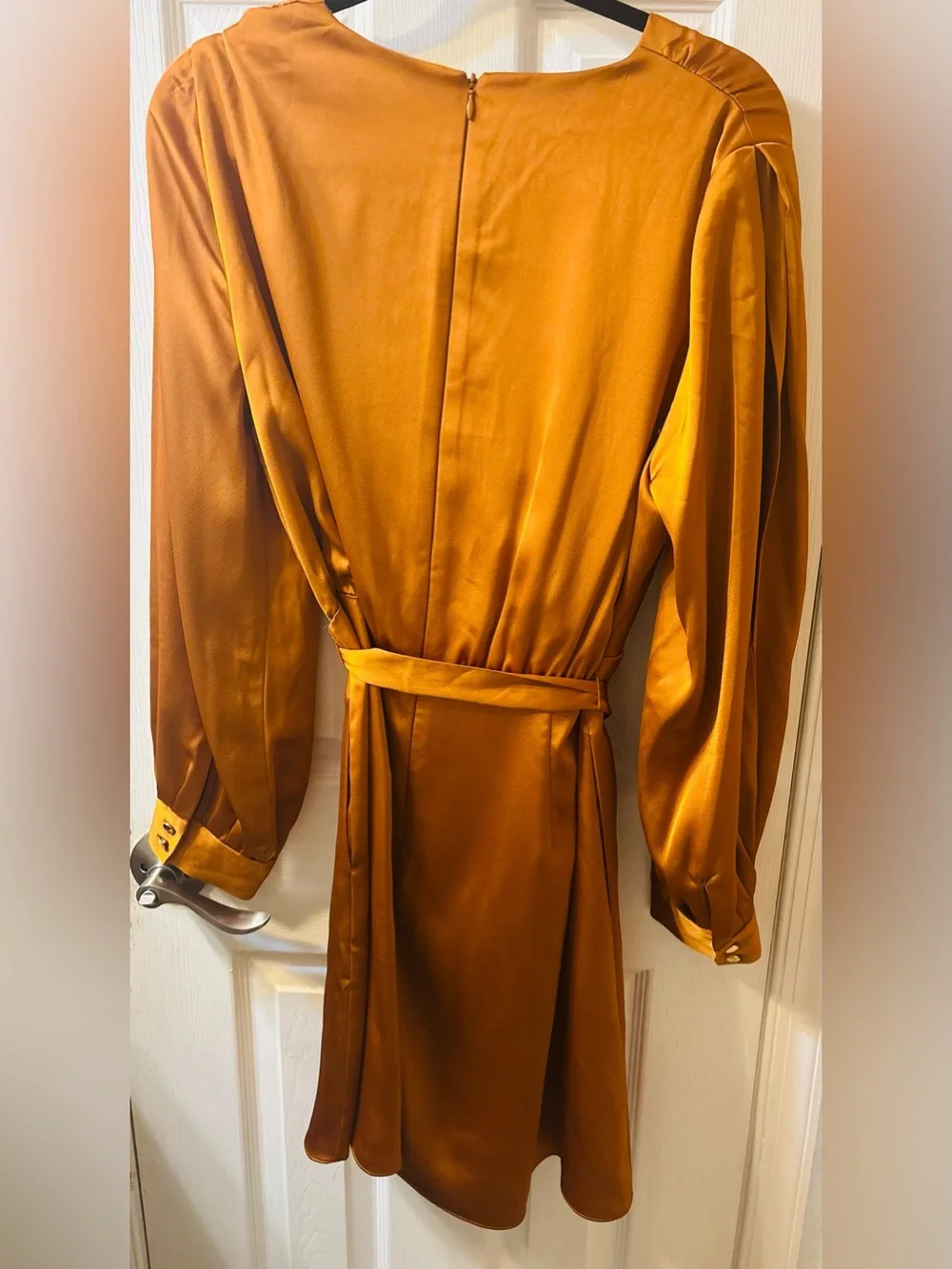 Alex Marie Satin Wrap Dress in Rust - Picture 4 of 7